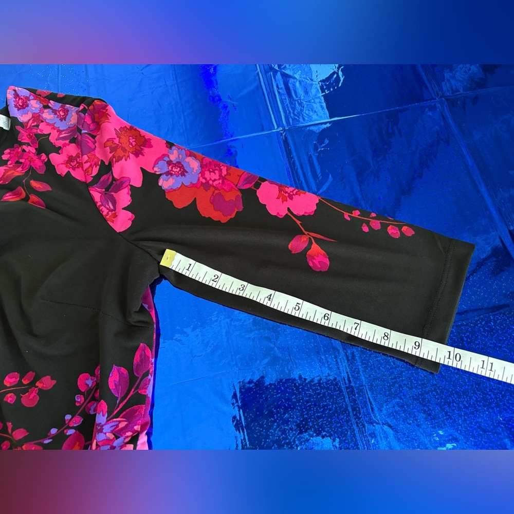 London Times Black Sheath Dress with Hot Pink Floral Print - Picture 9 of 11